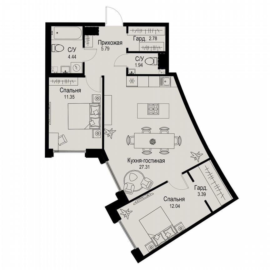 2-к. квартира, 69 м², 5/6 эт.