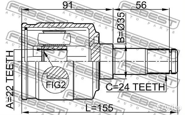 Шрус внутренний левый 22x35x24 kia shuma ii/sephia