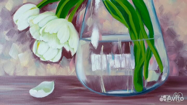 Картина Тюльпаны белые цветы 50х50см холст масло