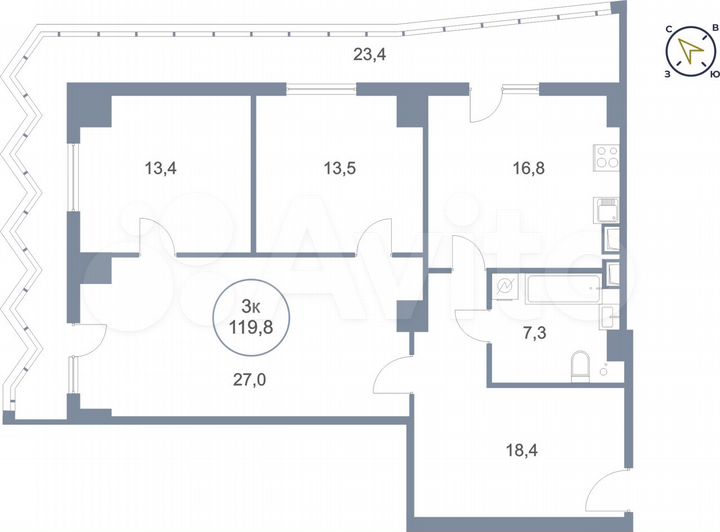3-к. квартира, 119,8 м², 12/25 эт.