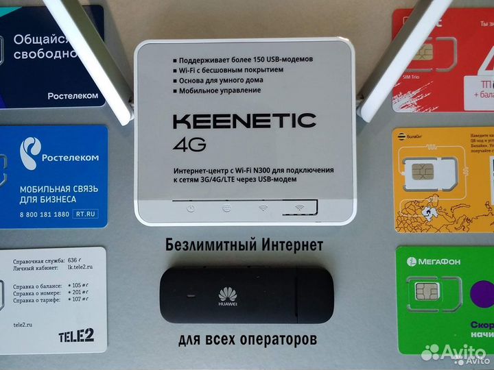 Комплект модем H3372 + роутер Keenetic 4G Безлимит