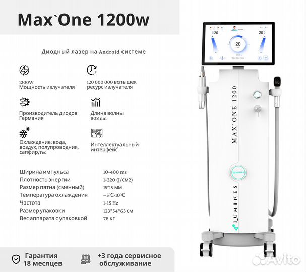 Диодный лазер для эпиляции Лю-Минес Max One 1200вт