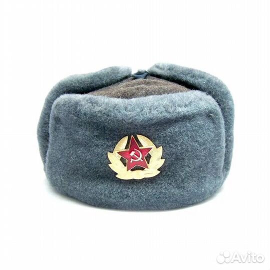 Шапка - ушанка солдатская (голубой мех) оригинал