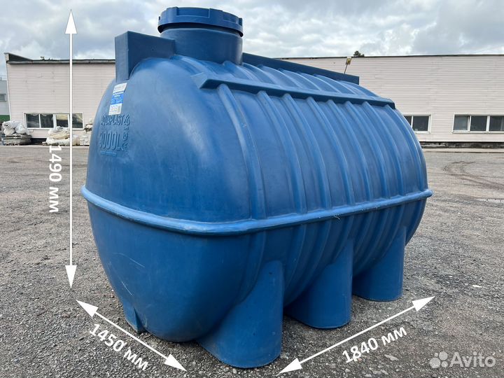 Бочка пластиковая 3000 л для жидкостей (горизонтал