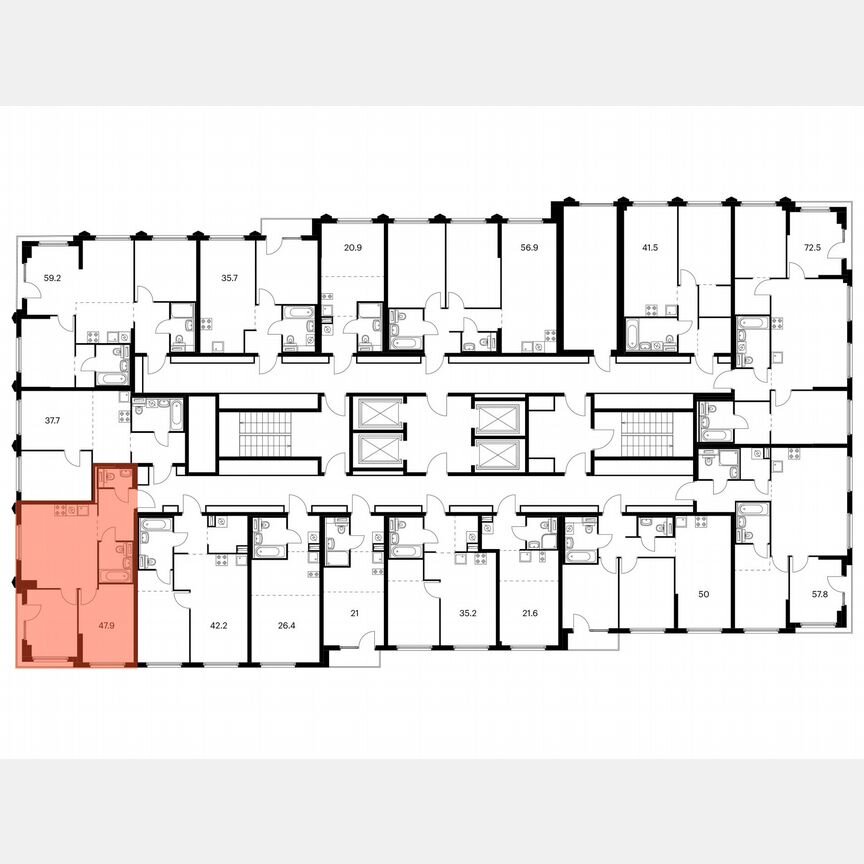 2-к. квартира, 47,9 м², 15/32 эт.