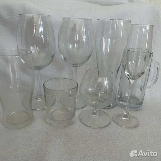 Бокалы для вина, шампанского, виски, пива, сока