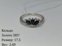 Кольцо с бриллиантом и сапфиром 17,5 (24600)
