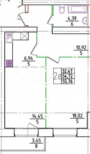 2-к. квартира, 55,8 м², 9/13 эт.