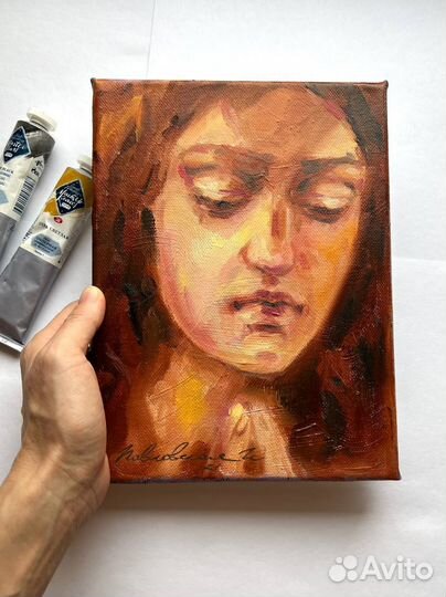 Картина маслом на холсте портрет девушки винтаж