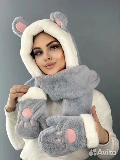 Комплект шапка снуд варежки