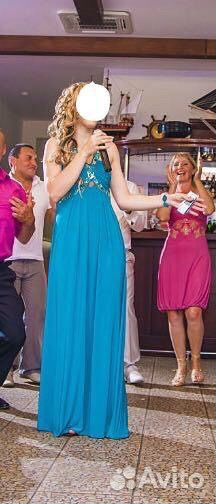 Платье в пол, бирюза, размер М