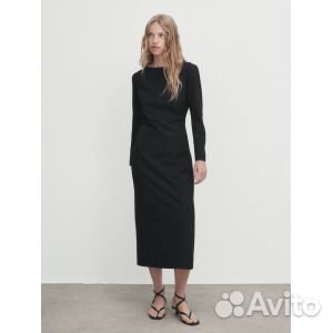 Платье Massimo Dutti Midi With Gathered Side, черн