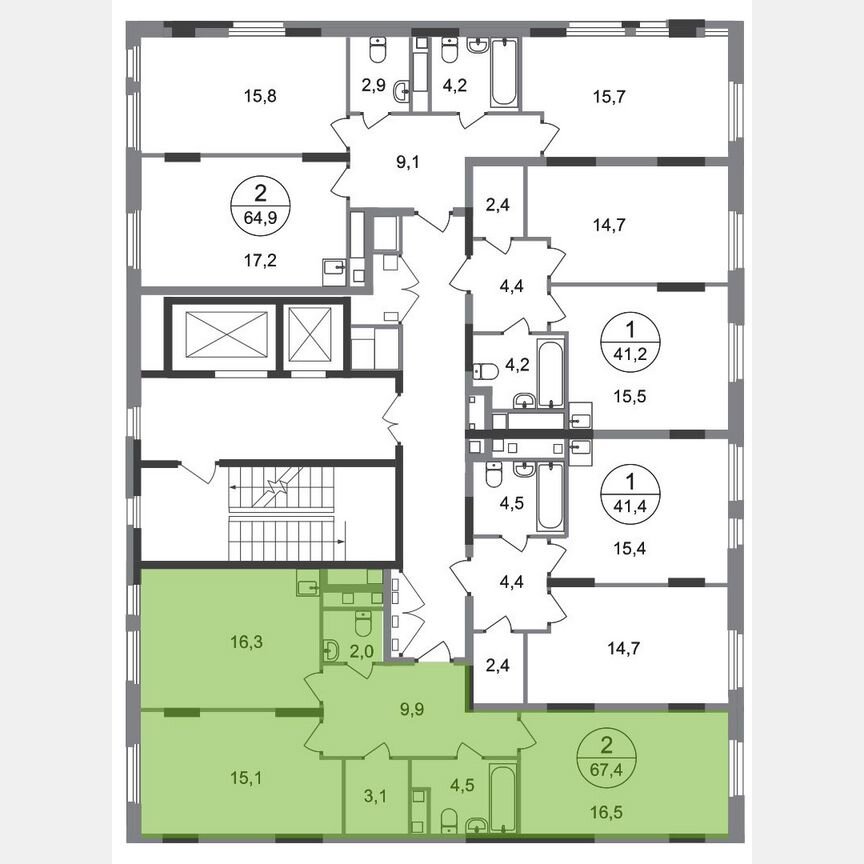 2-к. квартира, 67,4 м², 12/17 эт.