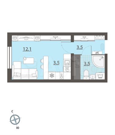 Квартира-студия, 22,6 м², 2/25 эт.
