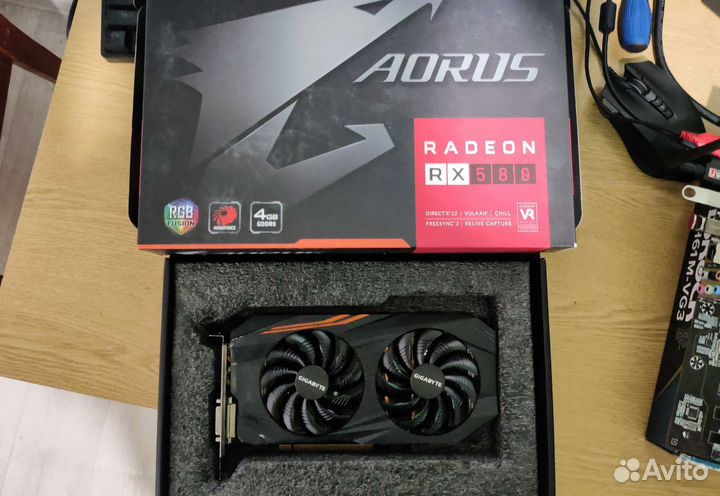 Видеокарта RX580 4Gb Aorus rgb. Идеал.сост