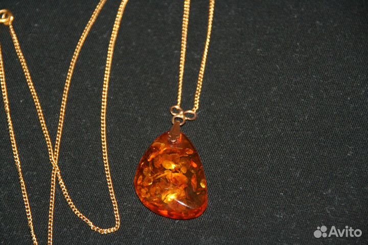 Золотая цепочка с янтарем СССР 583 проба