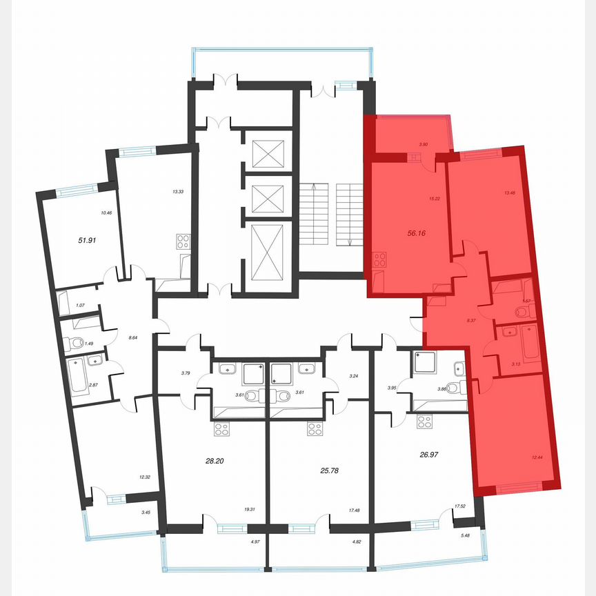 2-к. квартира, 58,1 м², 20/22 эт.
