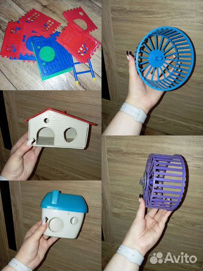 Клетка для грызуна, чашки, колесо, домики