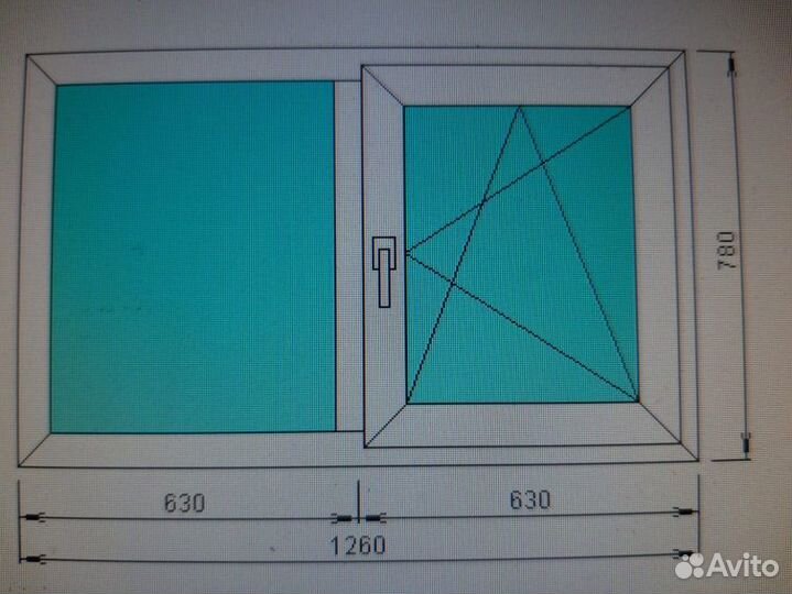 Пластиковое окно двухстворчатое 1260*780