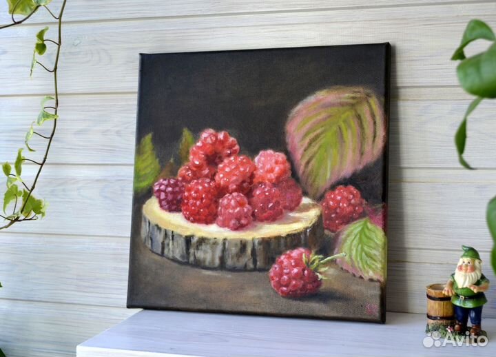 Картина маслом Натюрморт с малиной 30х30