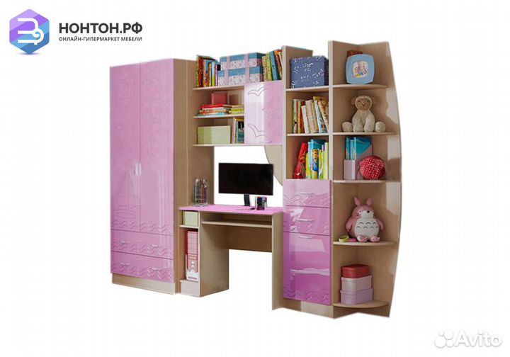 Стенка Юниор-2 сиреневый металлик / дуб беленый