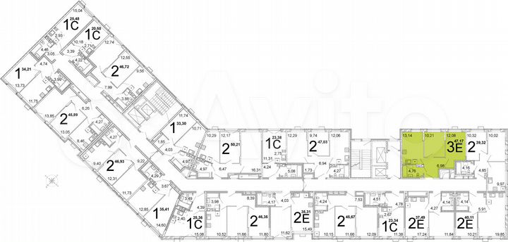 2-к. квартира, 47,3 м², 3/15 эт.