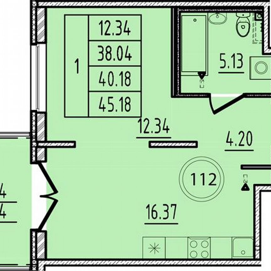 1-к. квартира, 38 м², 1/4 эт.