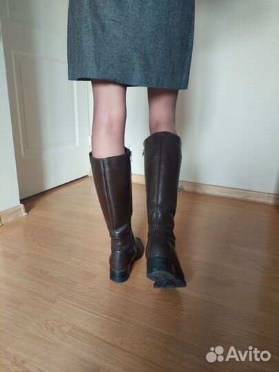 Сапоги зимние коричневые кожаные