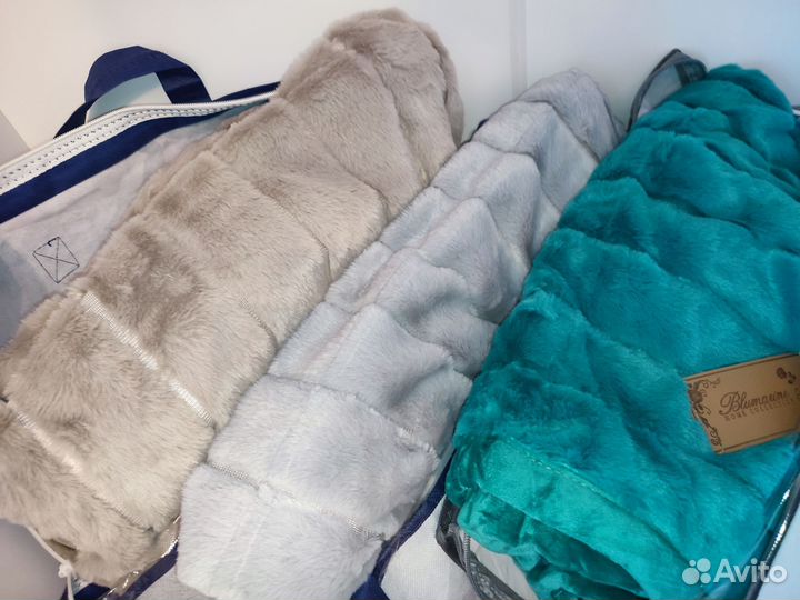 Плед шиншилла новый 220*200 бирюзовый, беж, серый