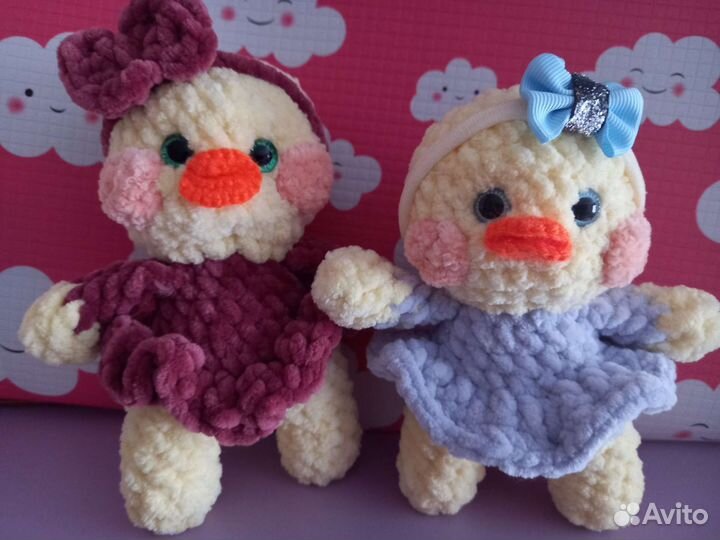 Вязаные игрушки зайка уточка Лалафан