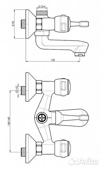 Смеситель для ванны GPD Rios BNB30 для ванны