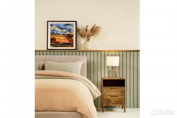 Картина Закат морской пейзаж маслом 20х20 см холст