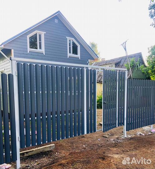 Распашные ворота 4м из евроштакетника с установкой