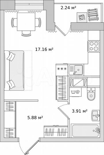 Квартира-студия, 29,1 м², 6/17 эт.