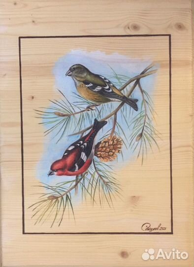 Картины на дереве. Птички. Четыре штуки