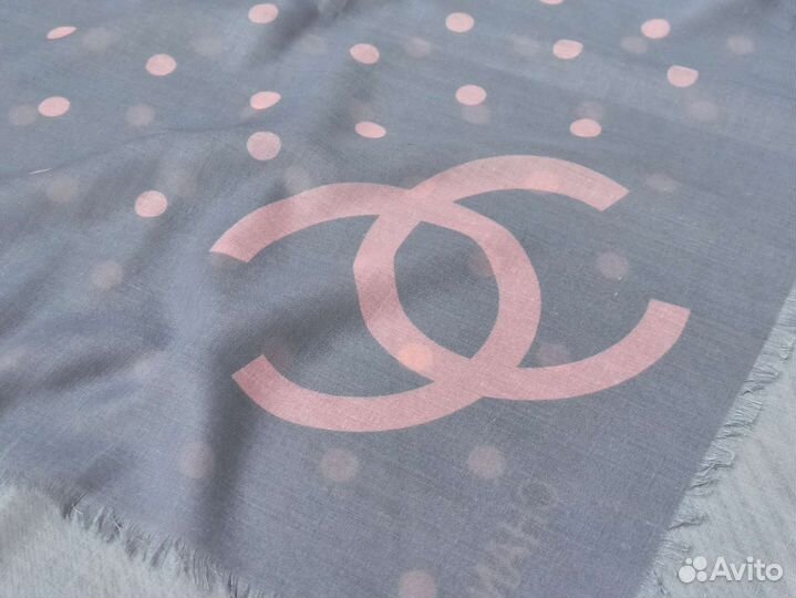 Платок Батист Chanel лёгкий серый в горох розовый
