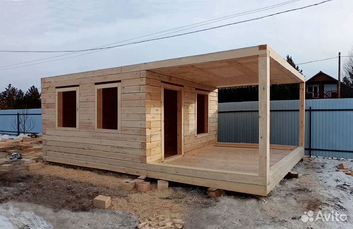 Сруб бани 4х4 м. Терраса 3х4 м. Доставка Установка