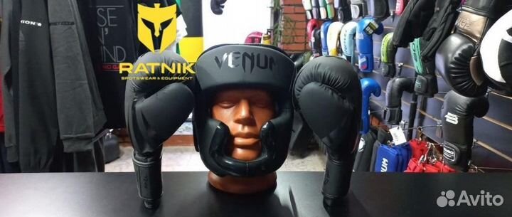 Venum Pu Black(Боксерские перчатки, шлем)