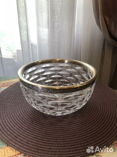 Хрустальная ваза с мельхиоровым ободком СССР