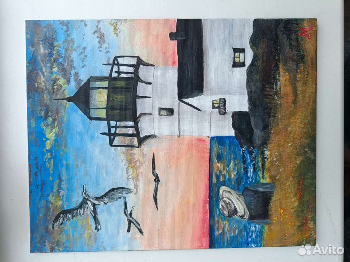 Картина Маяк 20х25 акрил, холст на картоне