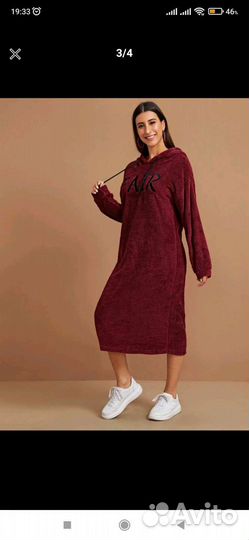 Тëплое плюшевое платье с капюшоном размер XL