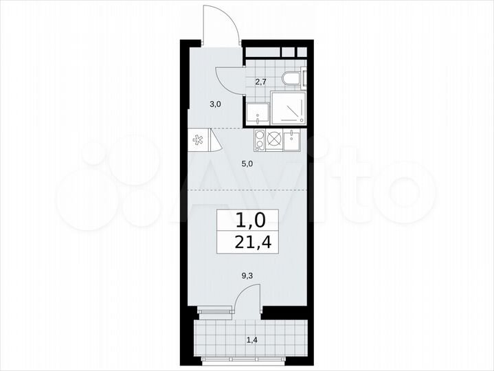 Квартира-студия, 21,4 м², 13/24 эт.