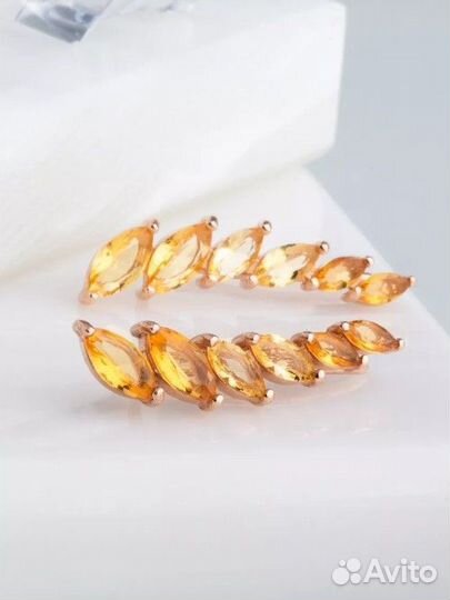 Серьги каффы с натуральным цитрином