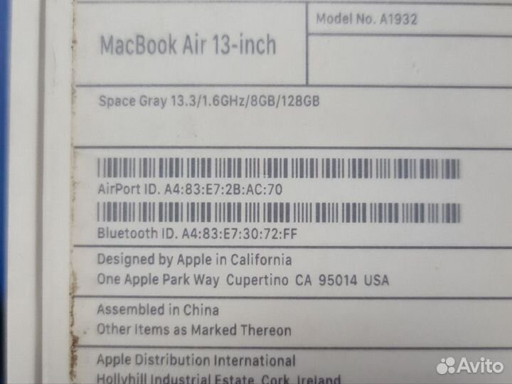 Macbook air 13 2019 retina a1932