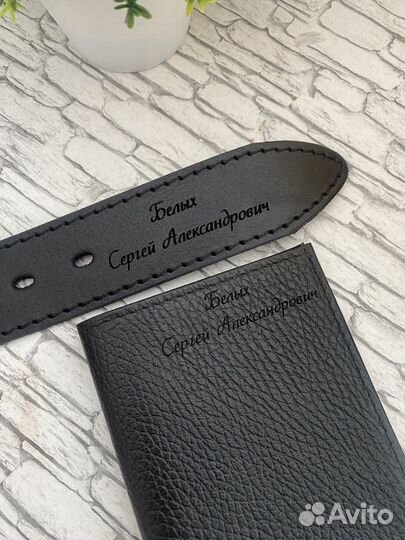 Ремень мужской с гравировкой натур кожа