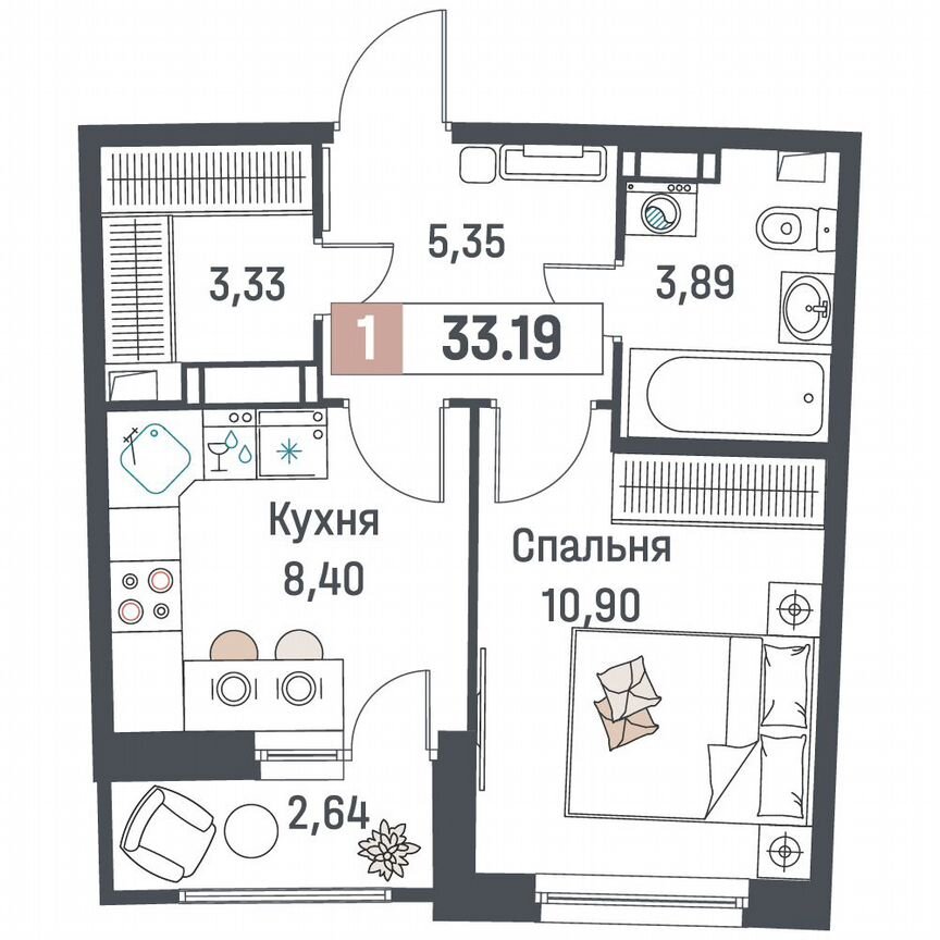1-к. квартира, 33,2 м², 14/18 эт.