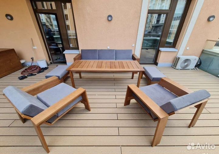 Комплект садовой мебели из дерева диван на террасу