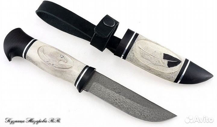 Авторский нож Беркут булат резная кость граб