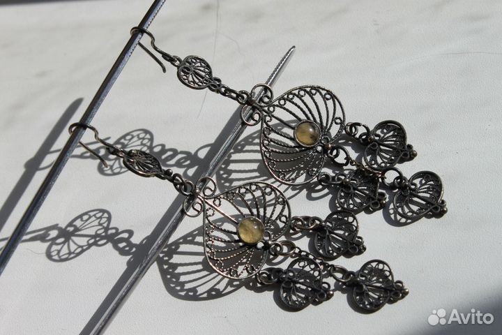 Винтажные длинные серьги С подвесками. 