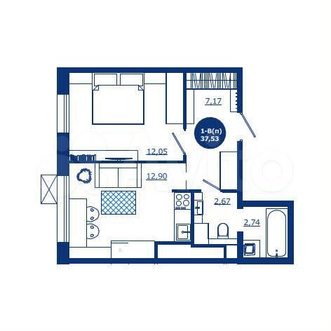 1-к. квартира, 37,5 м², 4/17 эт.